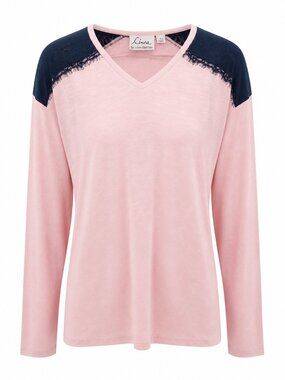 Linea by Louis Dell'Olia Retro Eyelash Lace Trim Long Sleeve Top Blouse Medium